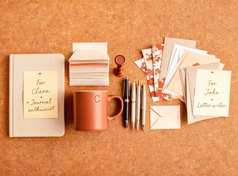 Curated stationery gift guide planning board